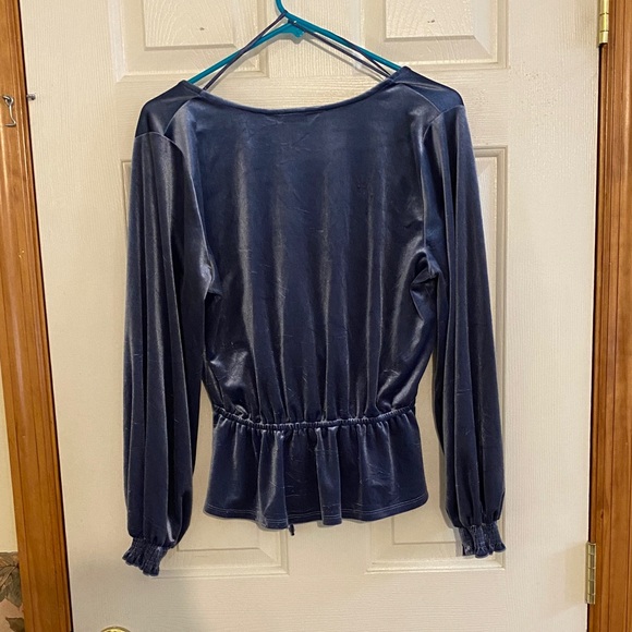 LC Lauren Conrad Velvet Wrap Blouse in Blue - Picture 4 of 4